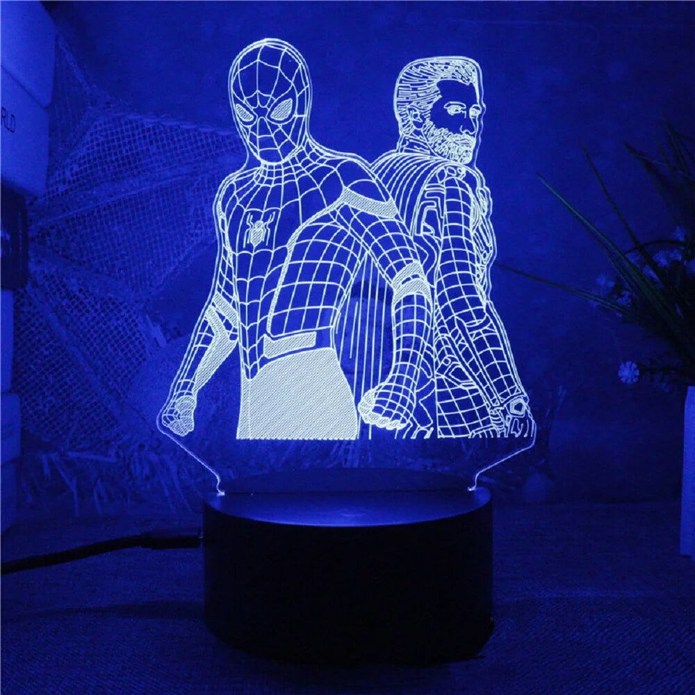 3D Superhero LED-yövalo kaukosäätimellä | 16 väriä ja kosketus - USB- ja paristokäyttöinen akryylilamppu lapsille ja pelihuoneeseen.