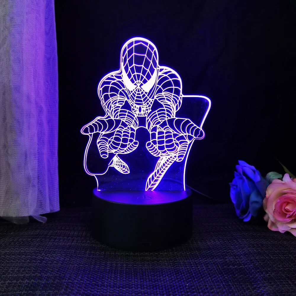 3D Superhero LED-yövalo kaukosäätimellä | 16 väriä ja kosketus - USB- ja paristokäyttöinen akryylilamppu lapsille ja pelihuoneeseen.