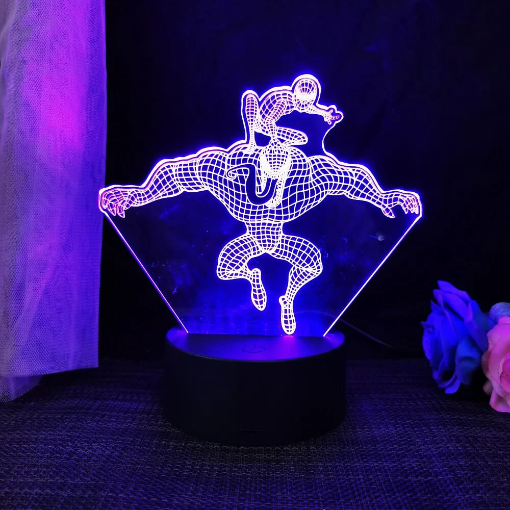 3D Superhero LED-yövalo kaukosäätimellä | 16 väriä ja kosketus - USB- ja paristokäyttöinen akryylilamppu lapsille ja pelihuoneeseen.