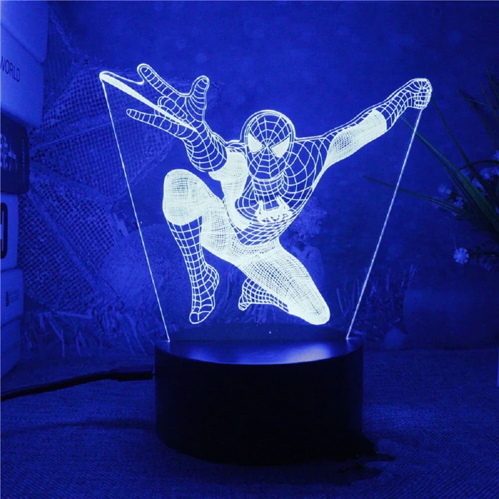 3D Superhero LED-yövalo kaukosäätimellä | 16 väriä ja kosketus - USB- ja paristokäyttöinen akryylilamppu lapsille ja pelihuoneeseen.