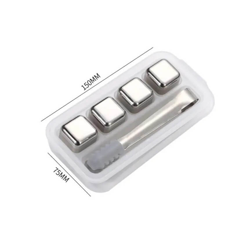 FrostGleam - Ruostumattomasta teräksestä valmistettu jääpalasarja | Uudelleenkäytettävät jääkuutiot viskille, viinille ja cocktaileille - Tyylikäs, viileä ja laimentamaton