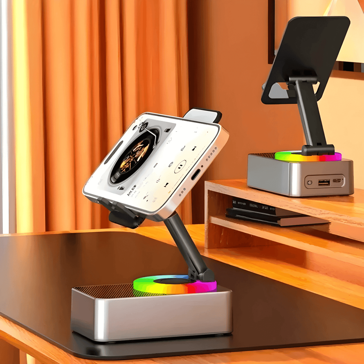EchoStand – 5-in-1 langaton Bluetooth-kaiutin, matkapuhelinteline ja virtapankki matkoille, kotiin ja juhliin