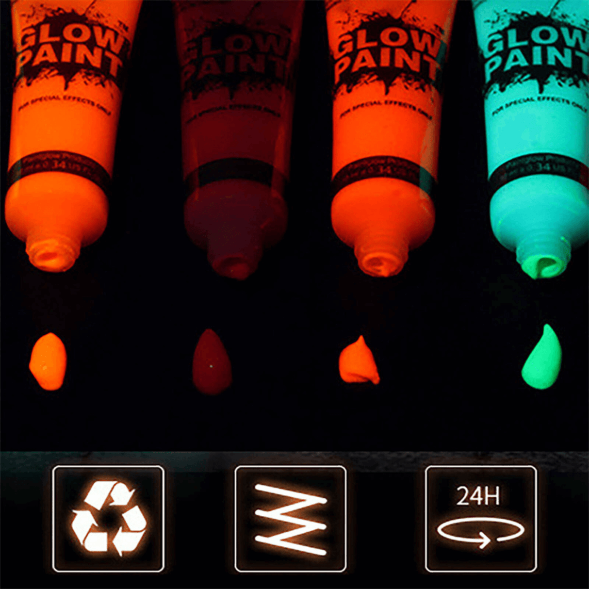 NeonAura – Halloween Neon Fluoresoiva UV-vartalomaalisetti kasvoille ja vartalolle, Glow in the Dark, juhla- ja festivaaliväri