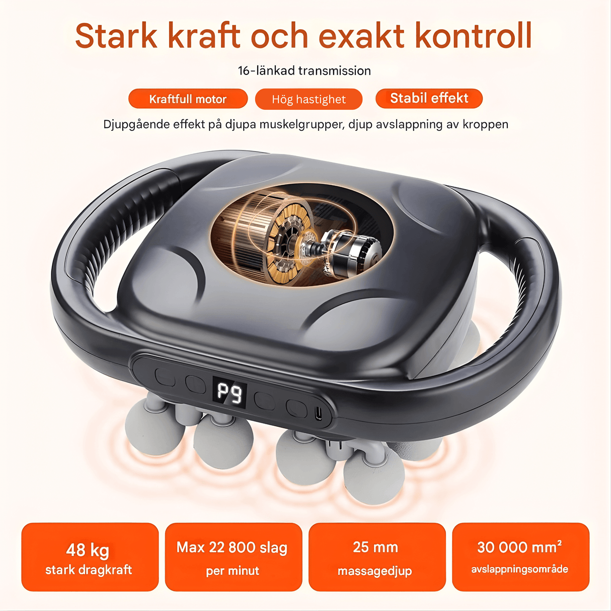 PulseRelief – 16-Huvuds Massagepistol med 9 Lägen & 20 Intensitetsnivåer för Hela Kroppen