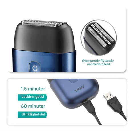 TrimAxis – Elektrisk Rakapparat för Män med Trippelblad, IPX7 Vattentålig Design & USB Type-C Snabbladdning