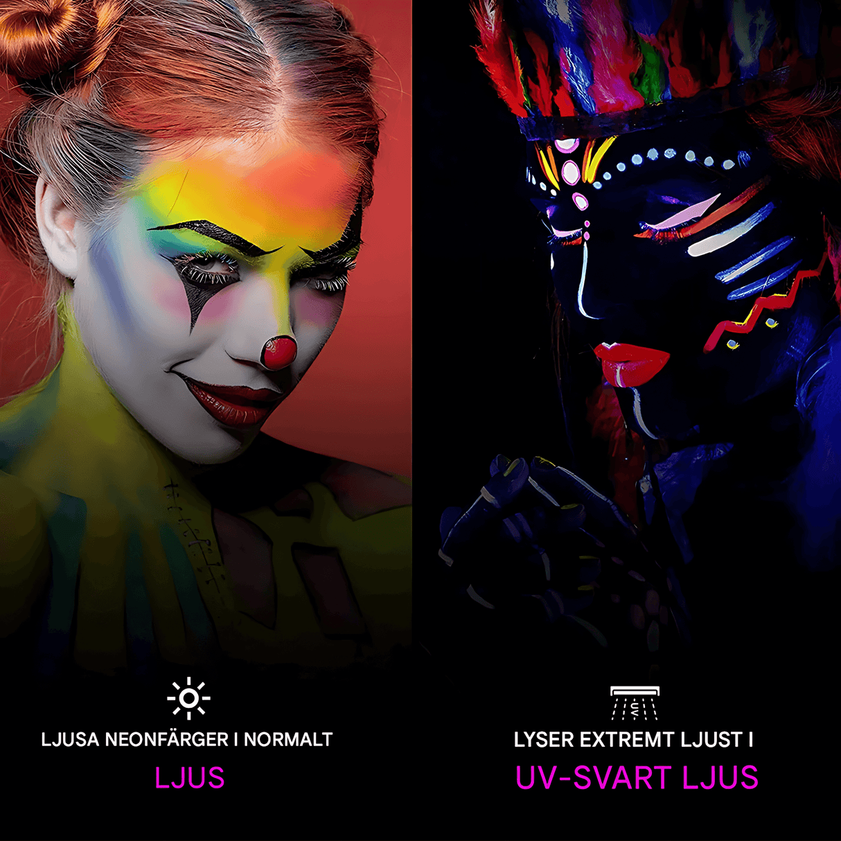 NeonAura – Halloween Neon Fluoresoiva UV-vartalomaalisetti kasvoille ja vartalolle, Glow in the Dark, juhla- ja festivaaliväri