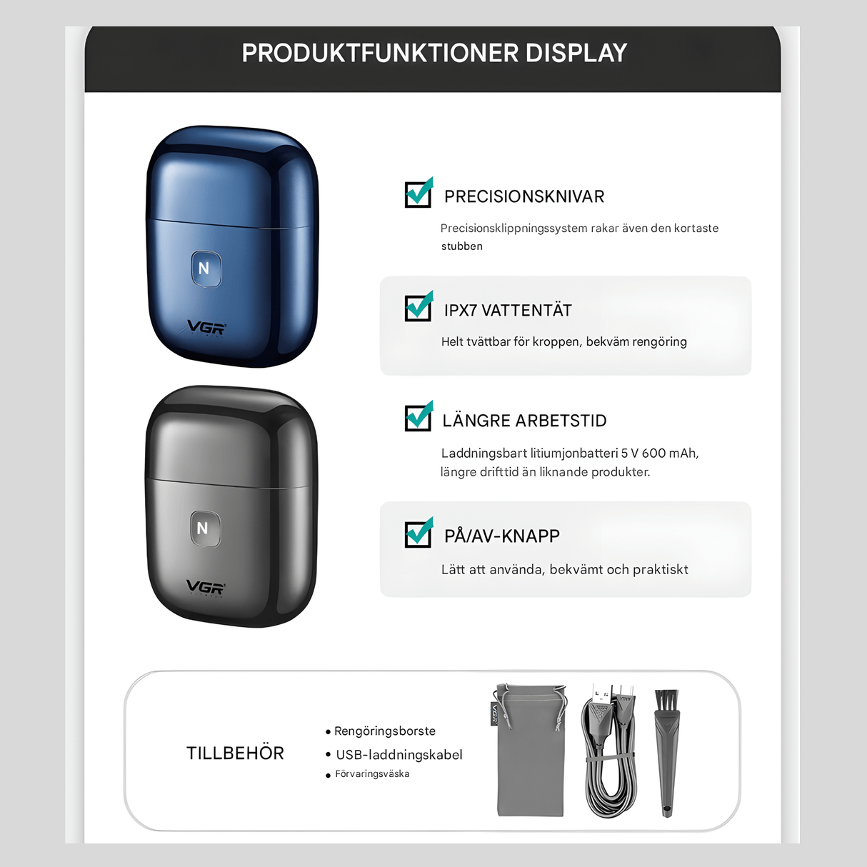 TrimAxis – Elektrisk Rakapparat för Män med Trippelblad, IPX7 Vattentålig Design & USB Type-C Snabbladdning