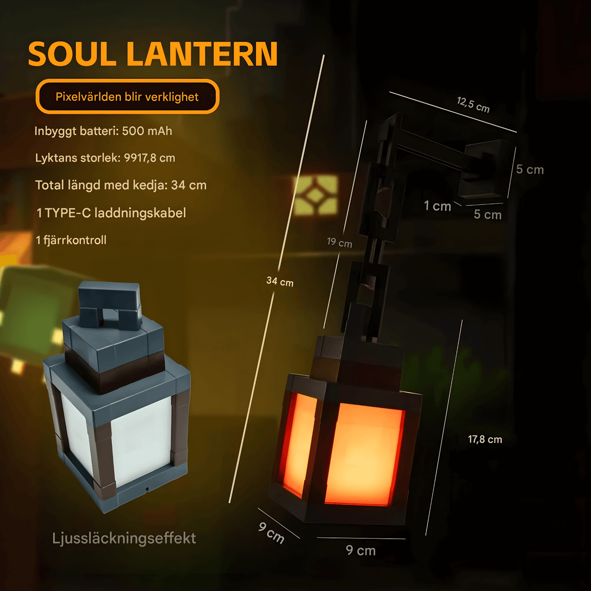 SoulLantern – Pixelinspirerad Vägglampa med 16 Färger, Fjärrkontroll & USB-laddning för Sovrum och Dekorativ Atmosfär
