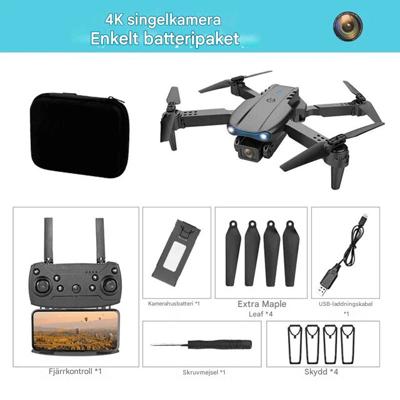 Mini-kauko-ohjattava drone 4K-kameralla – taitettava ja vakaa lento