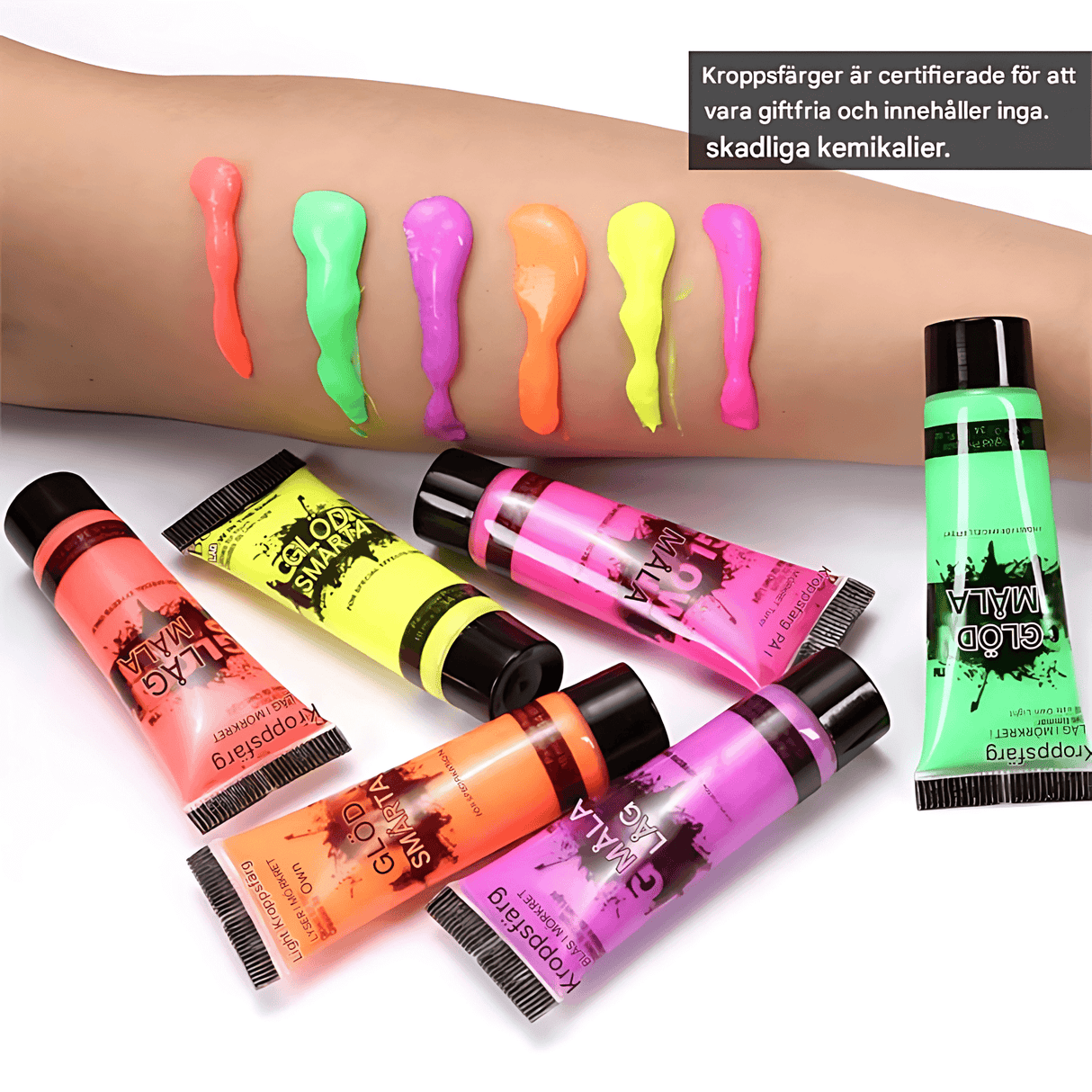 NeonAura – Halloween Neon Fluoresoiva UV-vartalomaalisetti kasvoille ja vartalolle, Glow in the Dark, juhla- ja festivaaliväri