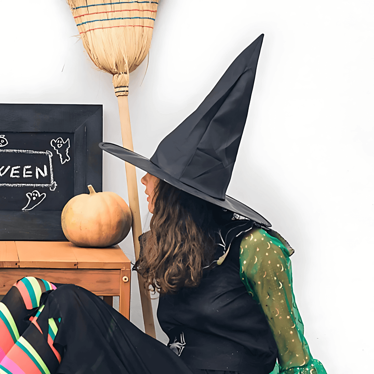 WitchGleam – Taitettava Halloween-noitahattu mustasta polyesteristä naamiaisiin, juhliin ja koristeluun
