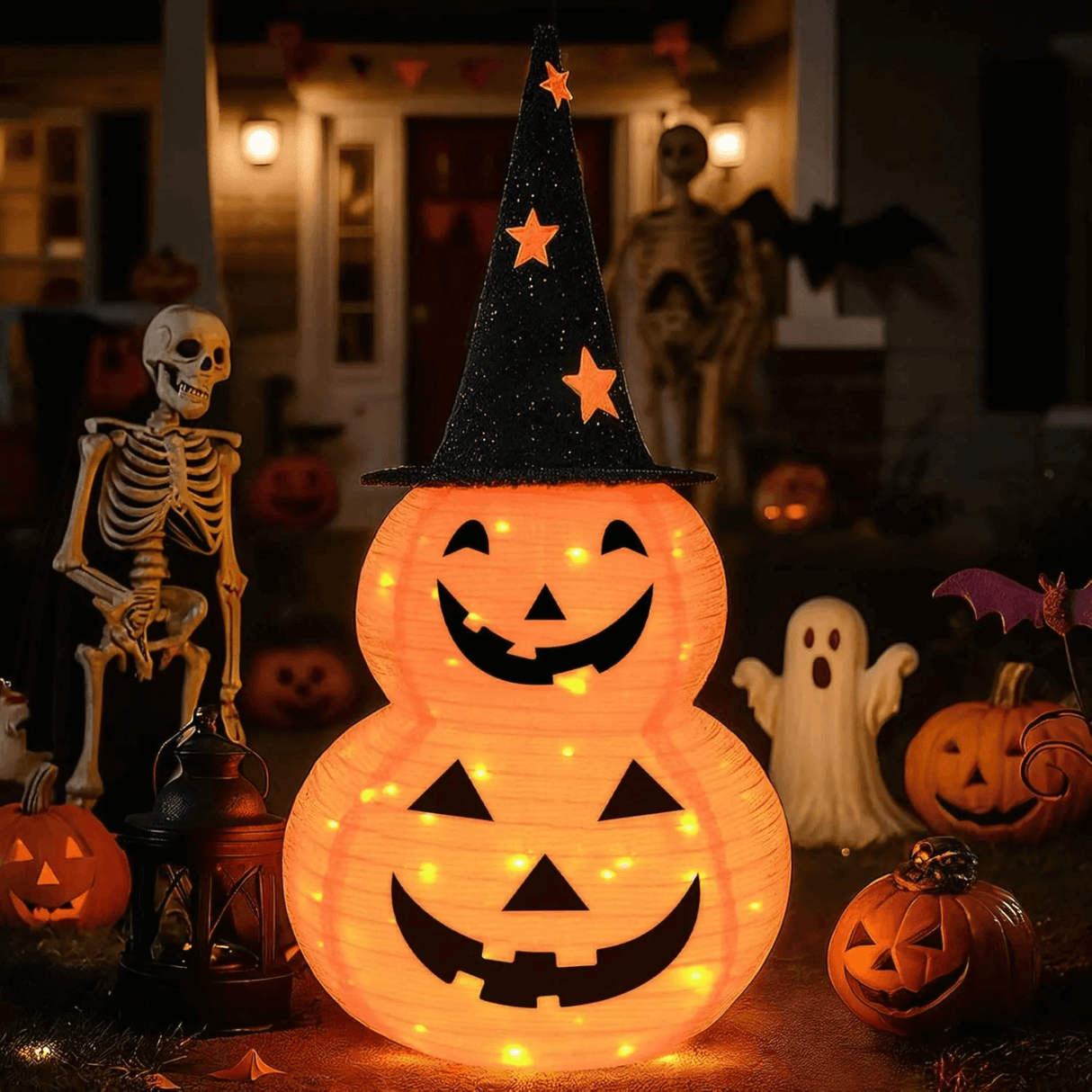 GlowPump – Taitettava valaistu Halloween-kurpitsa LED-valolla, ajastimella ja paristokäyttöisellä koristeella sisä- ja ulkokäyttöön
