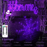 SpiderGlow – Halloween-hämähäkinverkko LED-valosarja kaukosäätimellä, hämähäkkikoristeet ja 8 valotilaa
