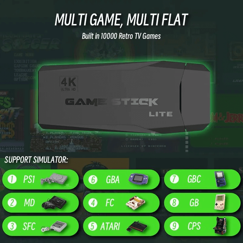 Langaton retropelikonsoli, jossa on 20 000 klassikkopeliä, 4K TV Game Stick -pelitikku