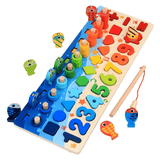 Montessori puiset palapelit pikkulapsille | 5-in-1 puinen opetuslelu, jossa on kalastuspeli, lajittelu ja laskeminen - opettavainen oppimispeli lapsille 2-5 vuotta.