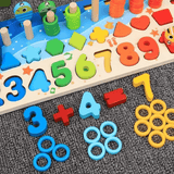 Montessori puiset palapelit pikkulapsille | 5-in-1 puinen opetuslelu, jossa on kalastuspeli, lajittelu ja laskeminen - opettavainen oppimispeli lapsille 2-5 vuotta.
