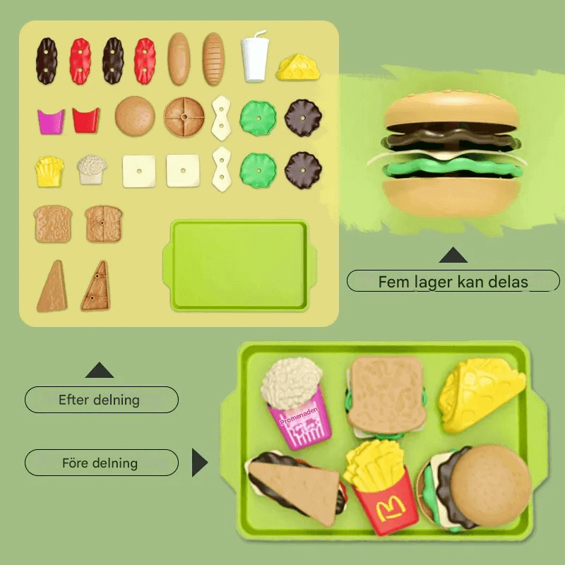 Mini Pretend Food Set – Realistinen hampurilaislautanen lasten roolileikkeihin