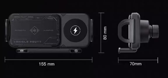 ChargeMount - Säädettävä älypuhelimen pidike autoon, jossa on 15W langaton latausalusta kokoontaitettaville näytöille.