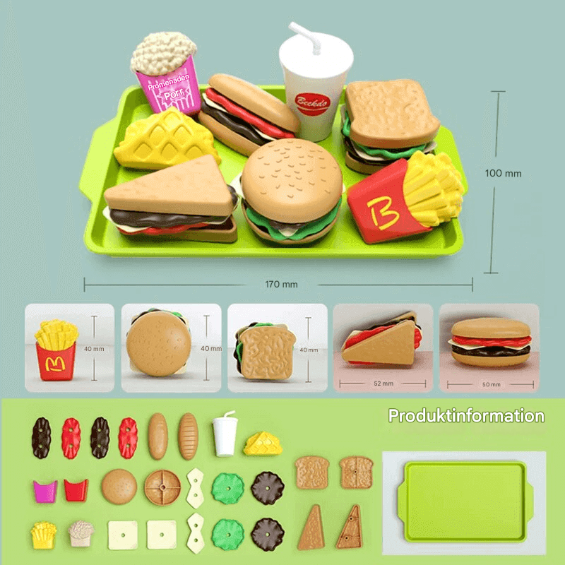 Mini Pretend Food Set – Realistinen hampurilaislautanen lasten roolileikkeihin