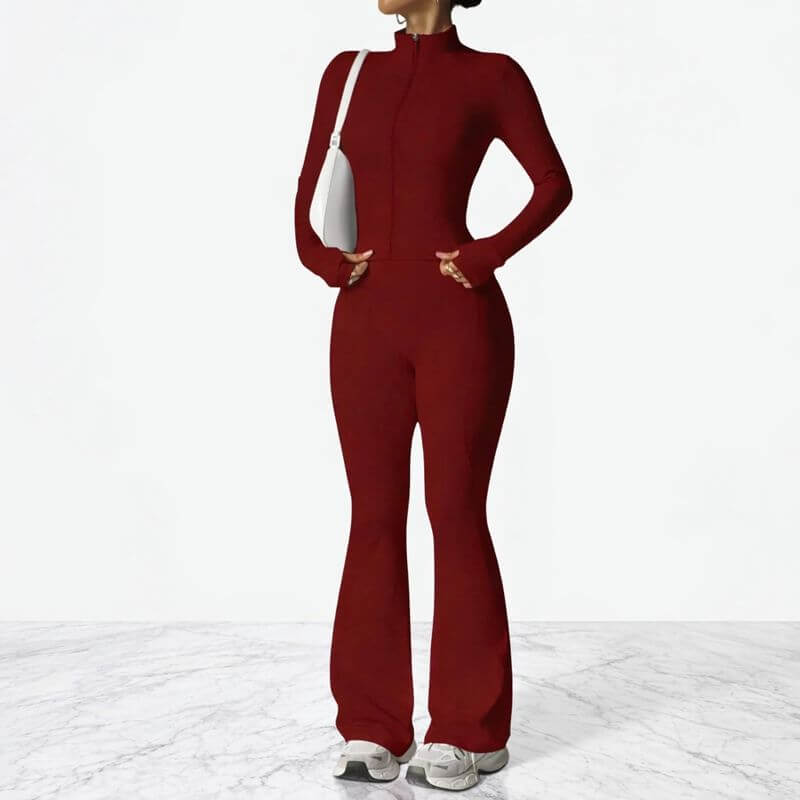 AeroFlare – Nopeasti kuivuva naisten treenisetti, jossa on kapea takki ja levenevät trikoot joogaan, treenaamiseen ja jokapäiväiseen käyttöön