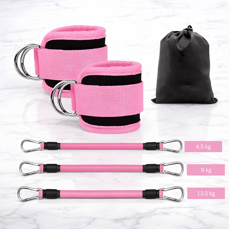 BootyFlex – Nilkkapohjainen vastuskuminauhasetti säädettävällä kuormituksella jalkoihin, lantioon ja kotitreeneihin