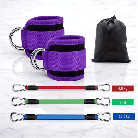 BootyFlex – Nilkkapohjainen vastuskuminauhasetti säädettävällä kuormituksella jalkoihin, lantioon ja kotitreeneihin