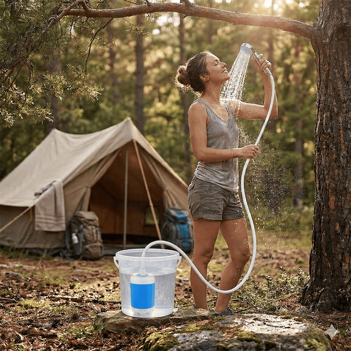 CampFlow - Kannettava suihkuyksikkö vesipumpulla
