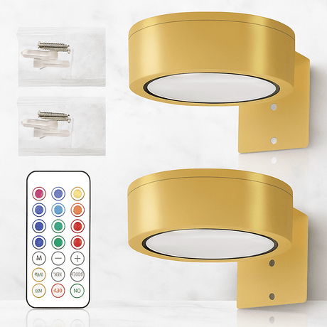 LINA – 2-pack LED-seinävalaisimet mustana ja kultaisena, 13 värivaihtoehtoa, magneettikiinnitys ja kaukosäädin