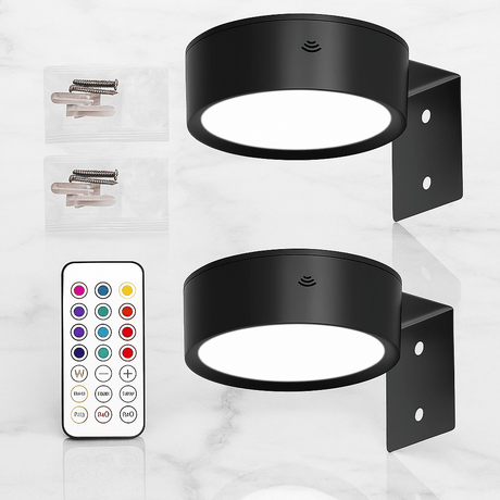 LINA – 2-pack LED-seinävalaisimet mustana ja kultaisena, 13 värivaihtoehtoa, magneettikiinnitys ja kaukosäädin