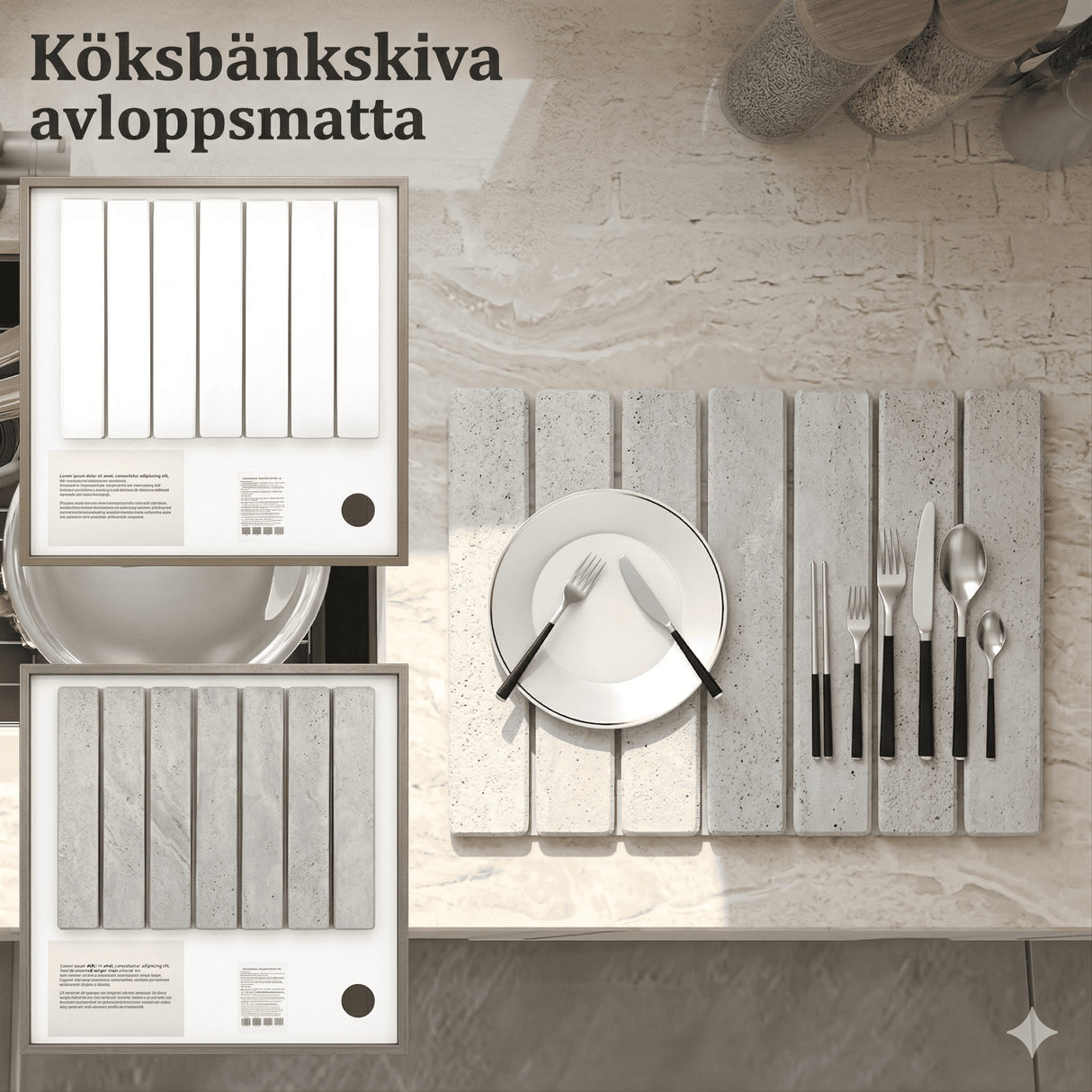 FREYA – Vikbar Sten-Torkmatta för Kök med Halkfri Bas & Absorberande Yta