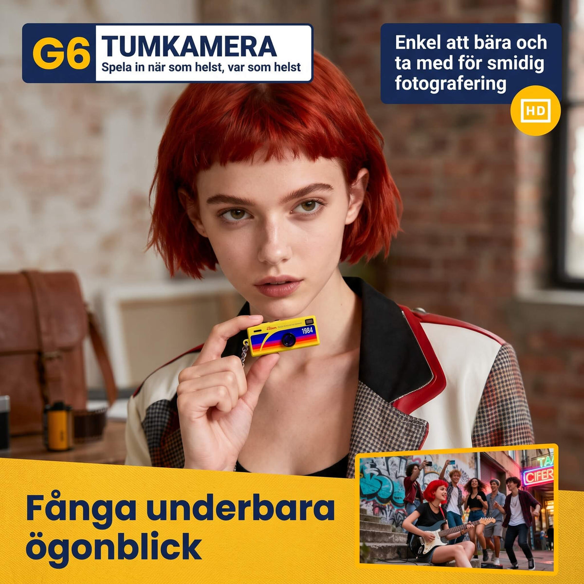 PixelKey – Mini Nyckelringskamera med 0.96" Skärm – Bärbar 1080P Videokamera med Blixt