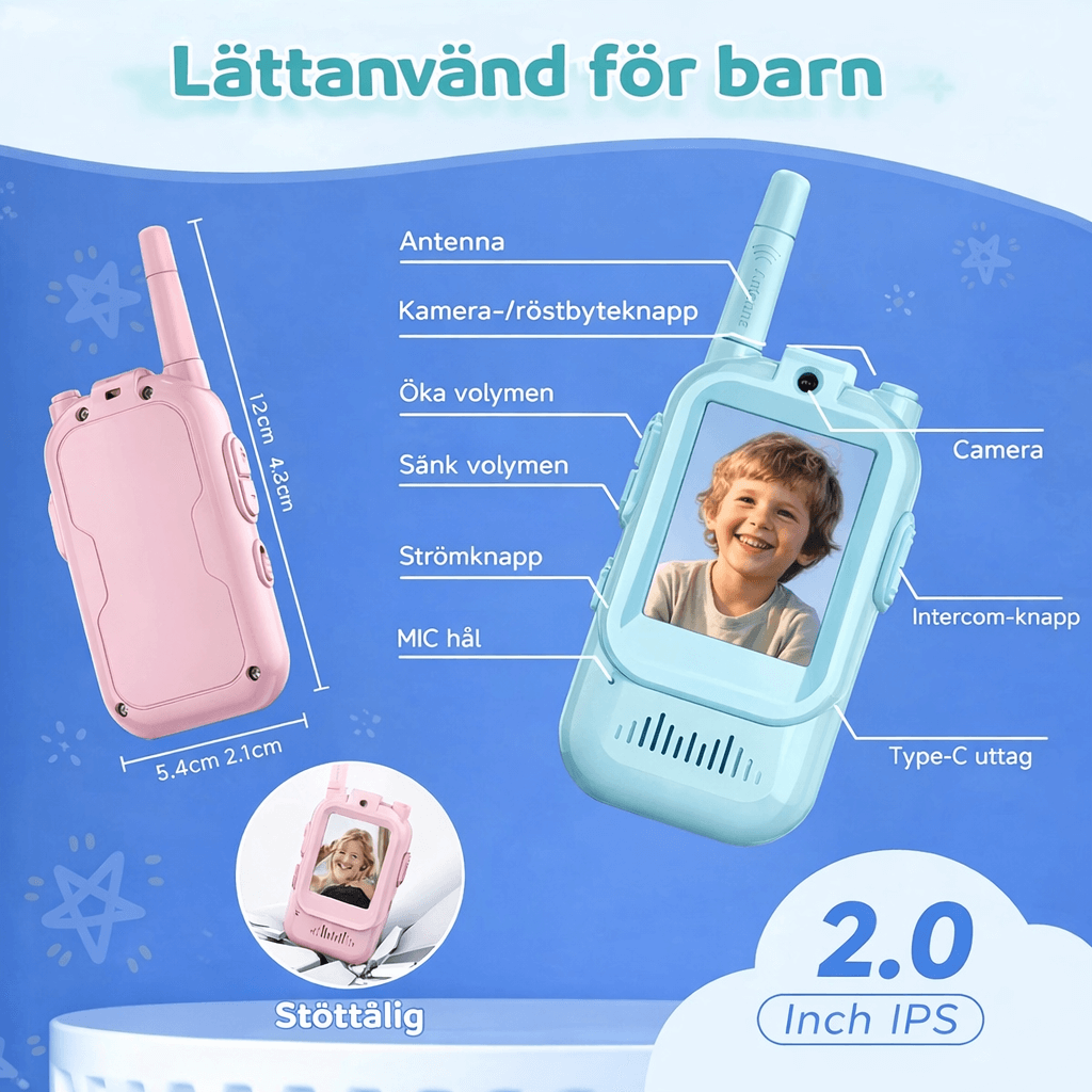 PlayTalk – Videokävelypuhelimet lapsille, 2 tuuman HD-näyttö, USB-C-lataus ja kaksisuuntainen viestintä