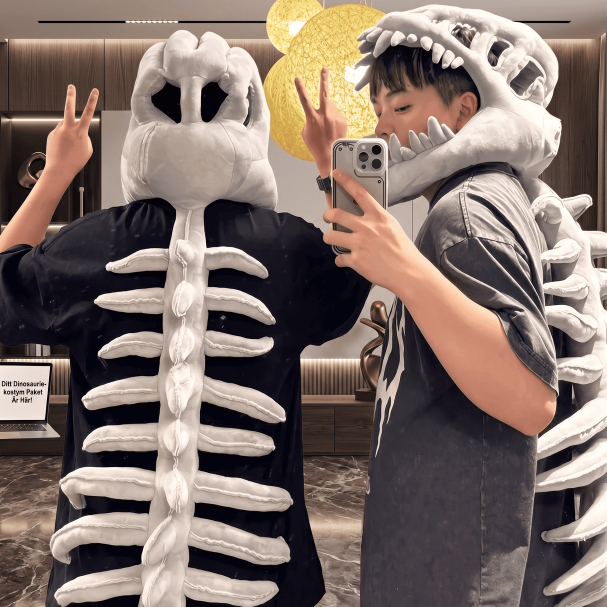 RexBone – Pehmeä pehmoleluinen dinosaurusluurankohattu lapsille ja aikuisille – Hauska ja konepestävä cosplay-asuste halloweenia, syntymäpäiviä ja teemajuhlia varten