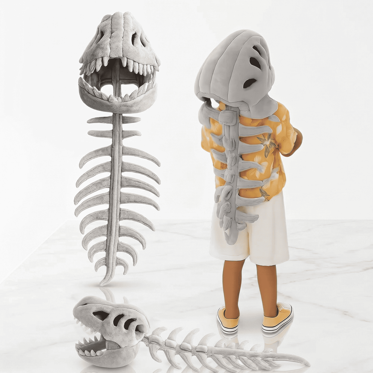 RexBone – Pehmeä pehmoleluinen dinosaurusluurankohattu lapsille ja aikuisille – Hauska ja konepestävä cosplay-asuste halloweenia, syntymäpäiviä ja teemajuhlia varten