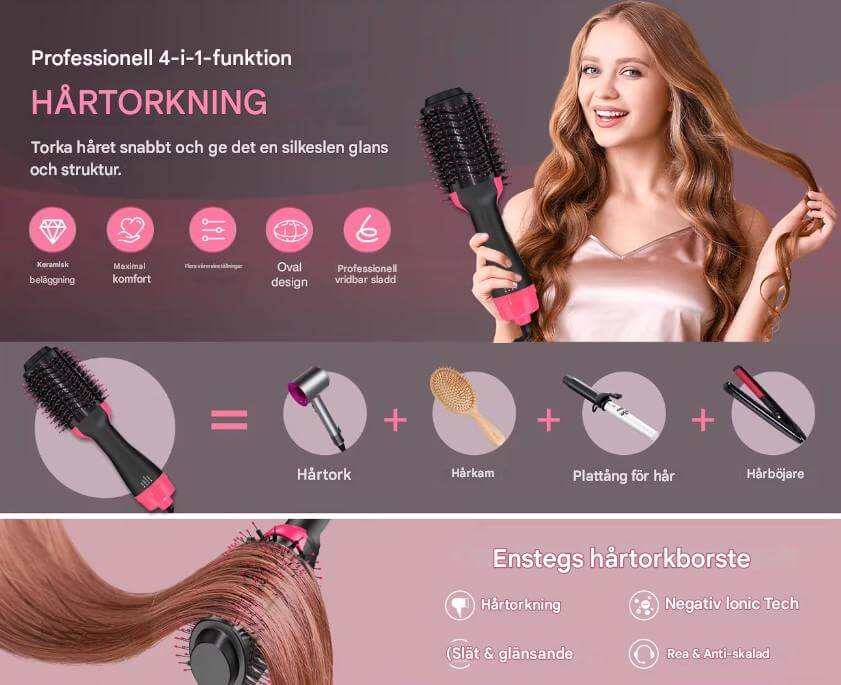 StylePro - 4-in-1 kuumailmaharja föönaukseen, tuuheuttamiseen ja muotoiluun | Helppo hiusten muotoilu yhdellä laitteella