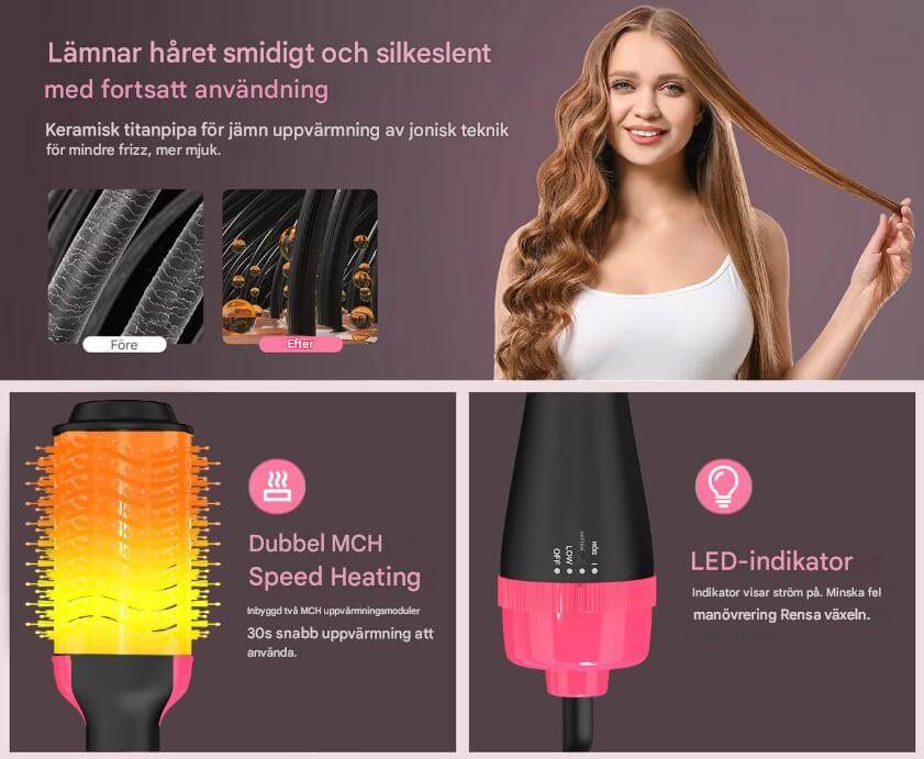 StylePro - 4-in-1 kuumailmaharja föönaukseen, tuuheuttamiseen ja muotoiluun | Helppo hiusten muotoilu yhdellä laitteella