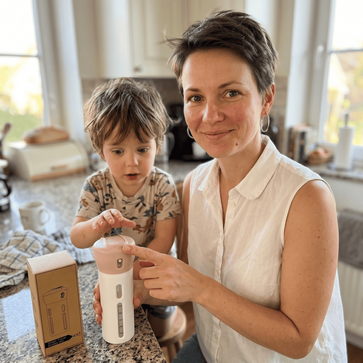 SpinFill – 4-in-1-kiertävä matkailudispenseri, jossa on vuotamattomat 40 ml:n täyttöpullot – Kompakti matkapullo