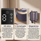 SteamFold – Handhållet Ångstrykjärn 1200W med Vikbart Handtag – Portabelt Resestrykjärn med Våt och Torr Strykning, LED-display och Väggfäste
