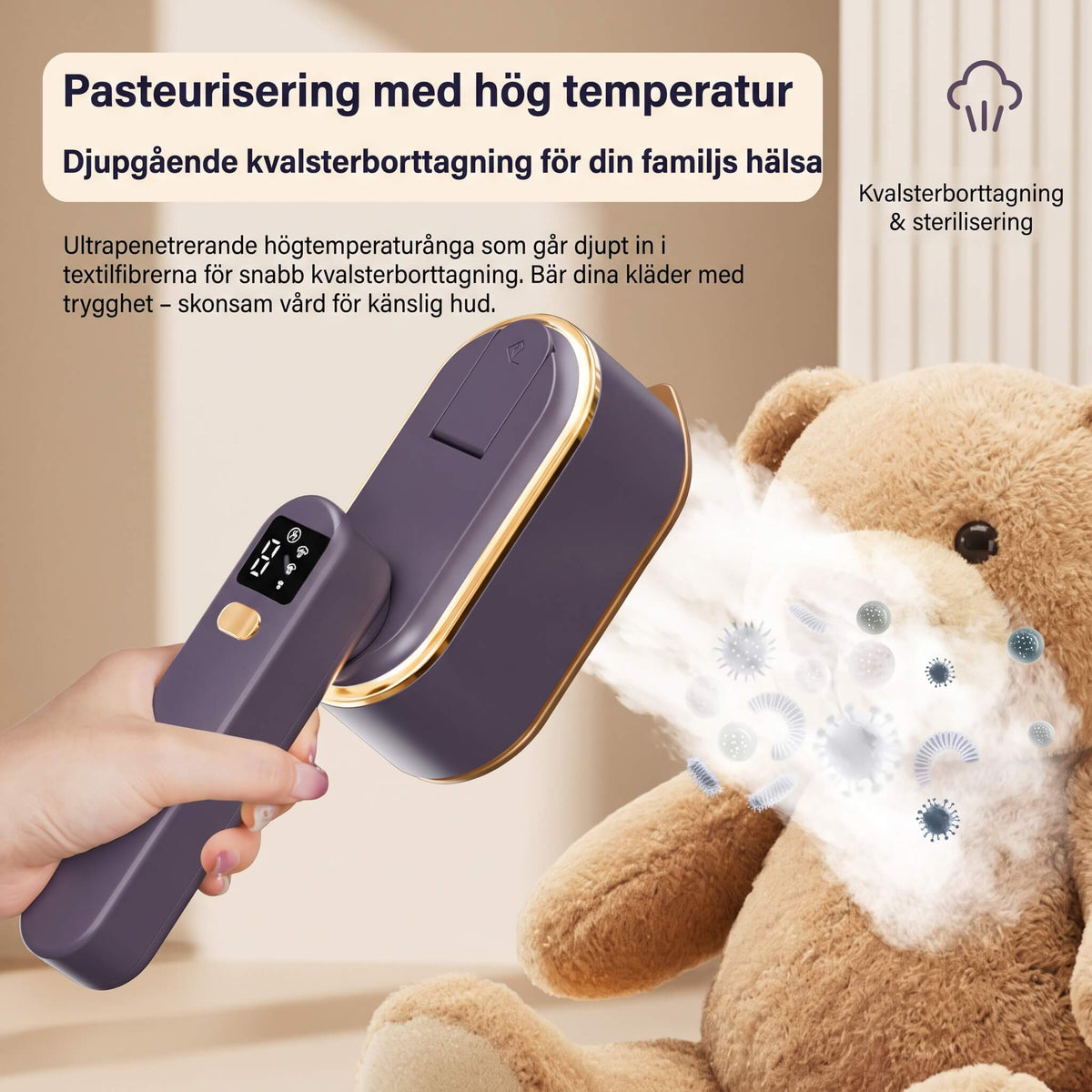 SteamFold – Handhållet Ångstrykjärn 1200W med Vikbart Handtag – Portabelt Resestrykjärn med Våt och Torr Strykning, LED-display och Väggfäste