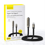 VoltDock – 240 W/65 W pikalatauskaapeli taitettavalla telineellä, punotulla muotoilulla ja kyynärpääliittimellä matkapuhelimille, tableteille ja kannettaville tietokoneille