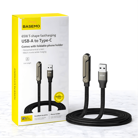 VoltDock – 240 W/65 W pikalatauskaapeli taitettavalla telineellä, punotulla muotoilulla ja kyynärpääliittimellä matkapuhelimille, tableteille ja kannettaville tietokoneille