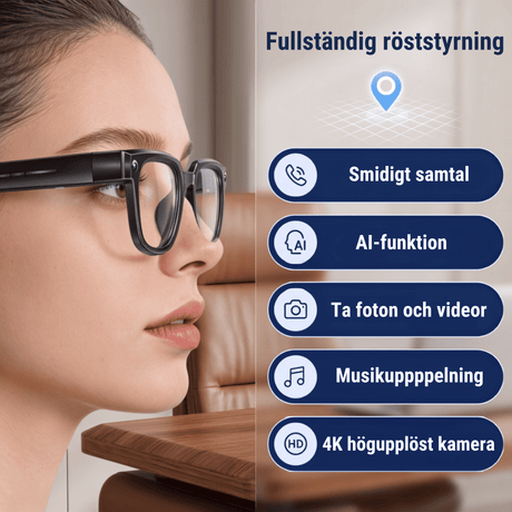 VoxLens – Älykkäät Tekoälylasit Kameralla, Reaaliaikaisella Käännöksellä ja Äänenohjauksella – 4K-video, Puhelut ja Musiikki