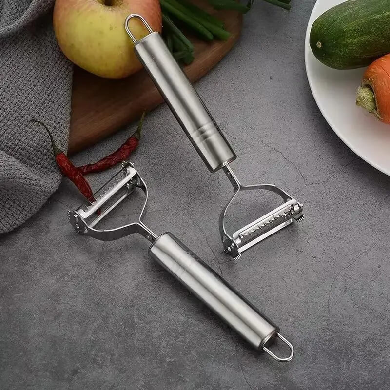 EasyGrate - Monikäyttöinen 4-in-1 ruostumattomasta teräksestä valmistettu kuorimalaite ja raastin | Helppo ja nopea leikkaaminen keittiössä.