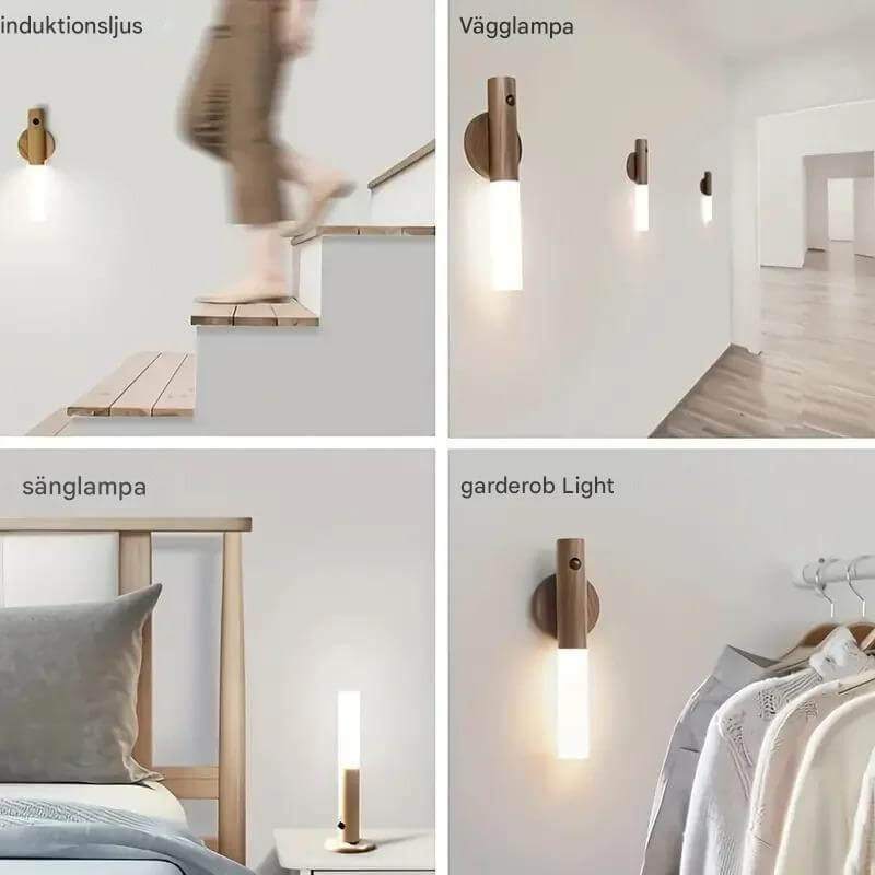SensoRay - Langaton LED-yövalo liiketunnistimella | Tyylikäs puumuotoilu ja ladattava