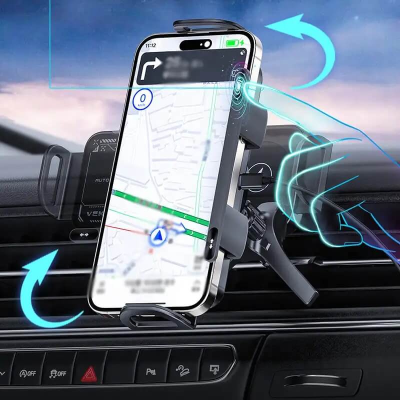 ChargeMount - Säädettävä älypuhelimen pidike autoon, jossa on 15W langaton latausalusta kokoontaitettaville näytöille.