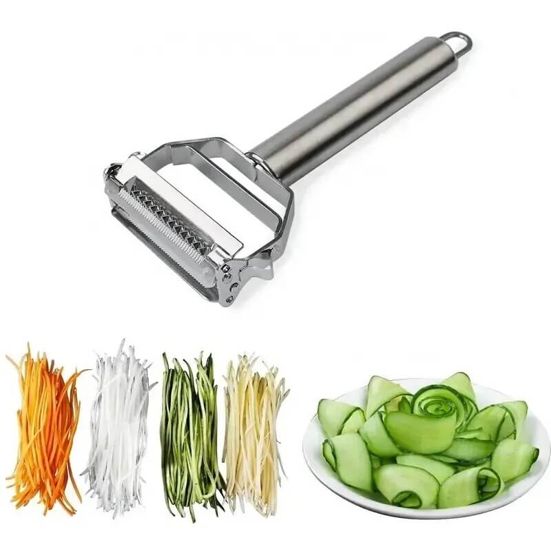 EasyGrate - Monikäyttöinen 4-in-1 ruostumattomasta teräksestä valmistettu kuorimalaite ja raastin | Helppo ja nopea leikkaaminen keittiössä.
