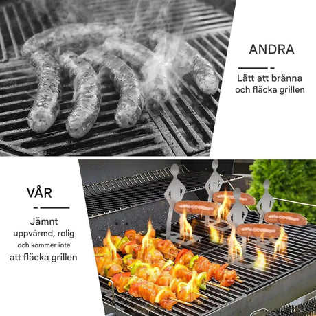 Sausbro - Kannettava ruostumattomasta teräksestä valmistettu makkarateline retkeilyyn, grillaukseen ja piknikille