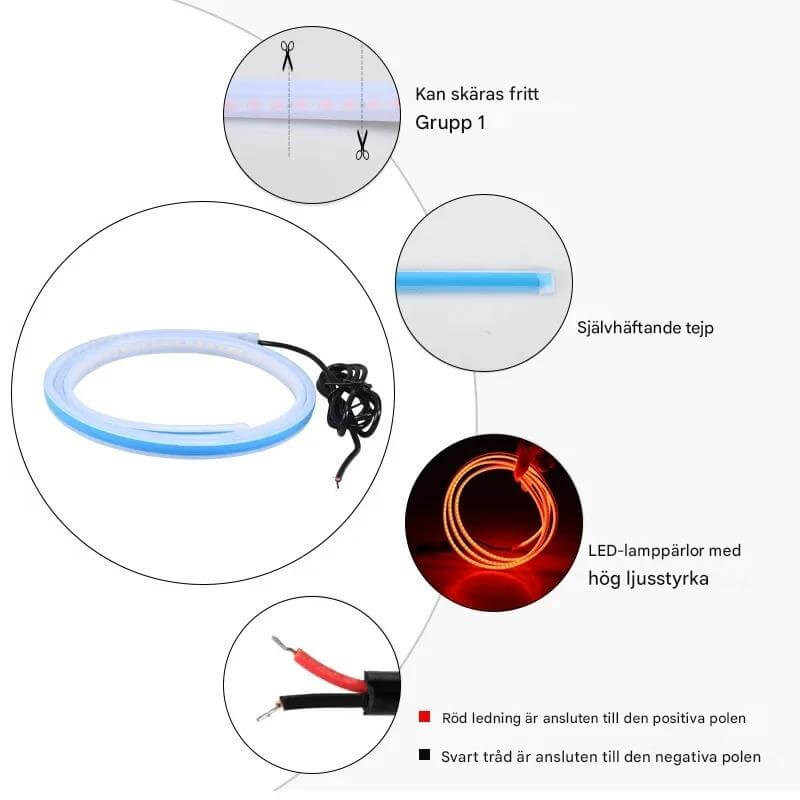 GlowTail - LED DRL Car Headliner | 150cm sekventiaalinen valonauha vedenkestävällä muotoilulla