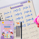 4-pack harjoituskirjat lapsille - käsialaharjoittelua 3D-kalligrafialla, uudelleenkäytettäviä tarroja ja matematiikan harjoittelua.