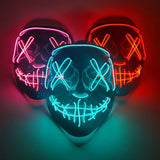 LED-kauhunaamari Halloweeniin ja naamiaisiin | Purge-vaikutteinen vilkkuva naamio, jossa on 3 valomoodia - säädettävä ja turvallinen EL-langan muotoilu